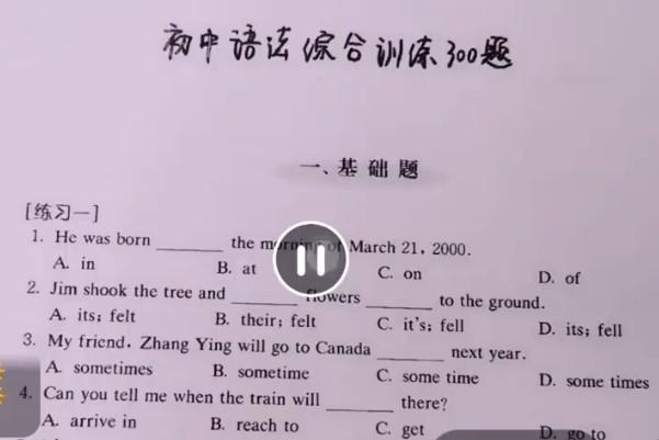 瓶子老师初中英语语法易错题300题视频讲解课 网课视频